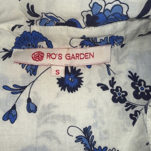 Ro’s Garden Blue Floral Cotton Button Up Luxe Pajama Shirt Top Small Like New - Picture 2 of 6